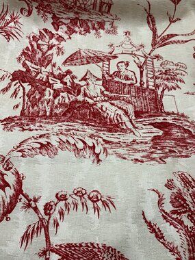 Oriental Toile Williamsburg Colonial Red Cotton Fabric Screen Print 100% Cotton